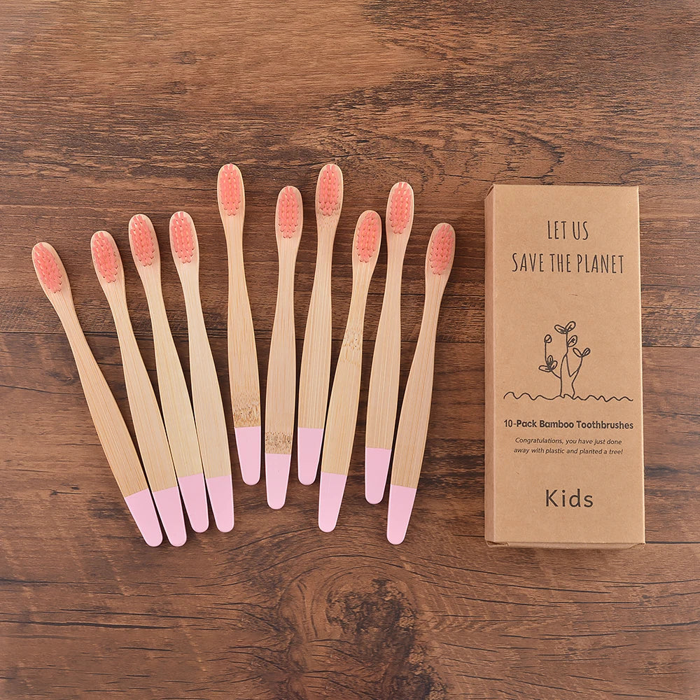 Children 10 Pieces Colorful Bamboo Toothbrush Nylon Bristle Eco Paint Toothbrush Kids Arosse a Dent Bambou Vegan Tooth Dental