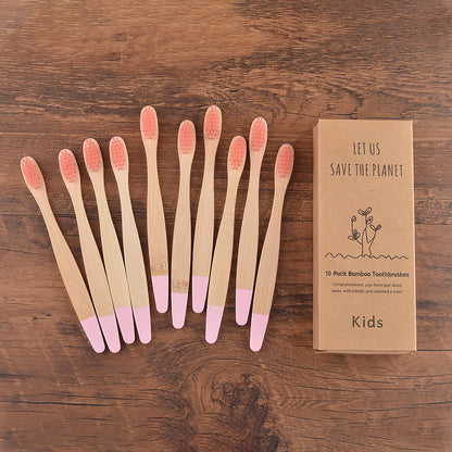 Children 10 Pieces Colorful Bamboo Toothbrush Nylon Bristle Eco Paint Toothbrush Kids Arosse a Dent Bambou Vegan Tooth Dental