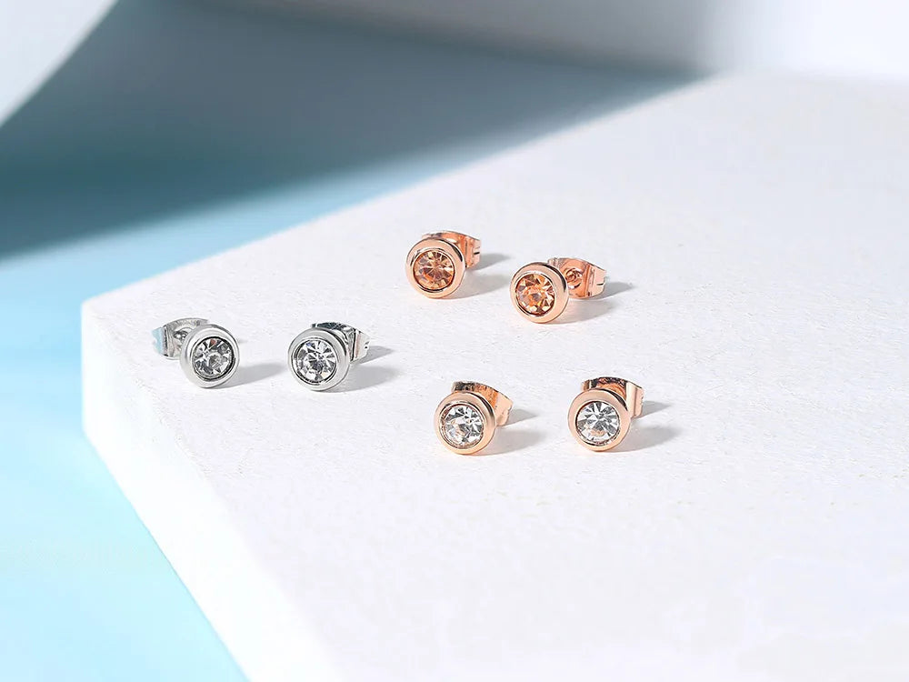 Classic Modern Cubic Zirconia Stud Earrings For Women Simple Rose Gold Color Women's Earing Accessories Fashion Jewelry E270