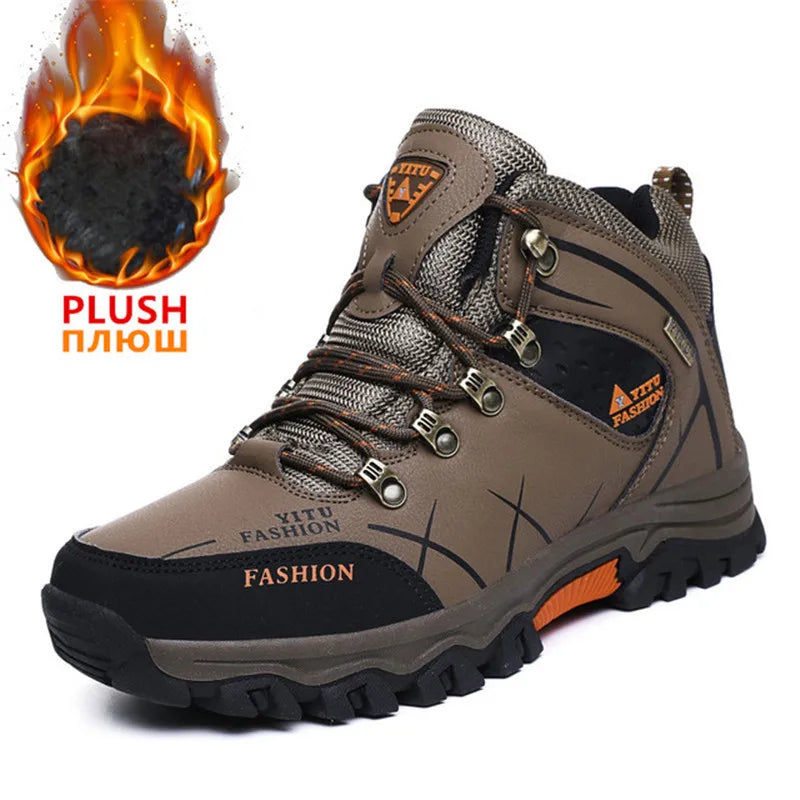 Brand Men Winter Snow Boots Waterproof Leather Sneakers Super  Warm Men's Boots Outdoor Male Hiking Boots Work Shoes Size 39-47
