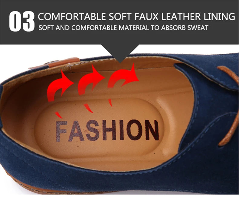 2024 Spring Suede Leather Men's Oxford Casual Shoes Classic Sneakers Comfortable Footwear Dress Shoes Large Size Flats