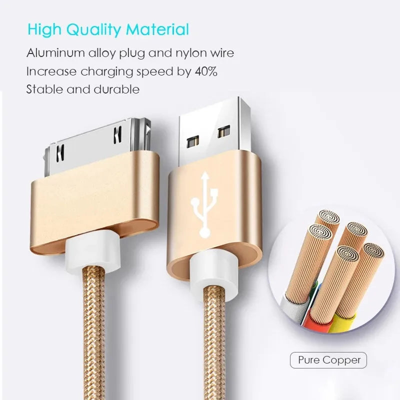 Cable USB de carga rápida para Apple iPhone 4, 4s, 3GS, 3G, iPad 1, 2, 3, iPod Nano Touch, adaptador de cargador original de 30 pines, cable de sincronización de datos