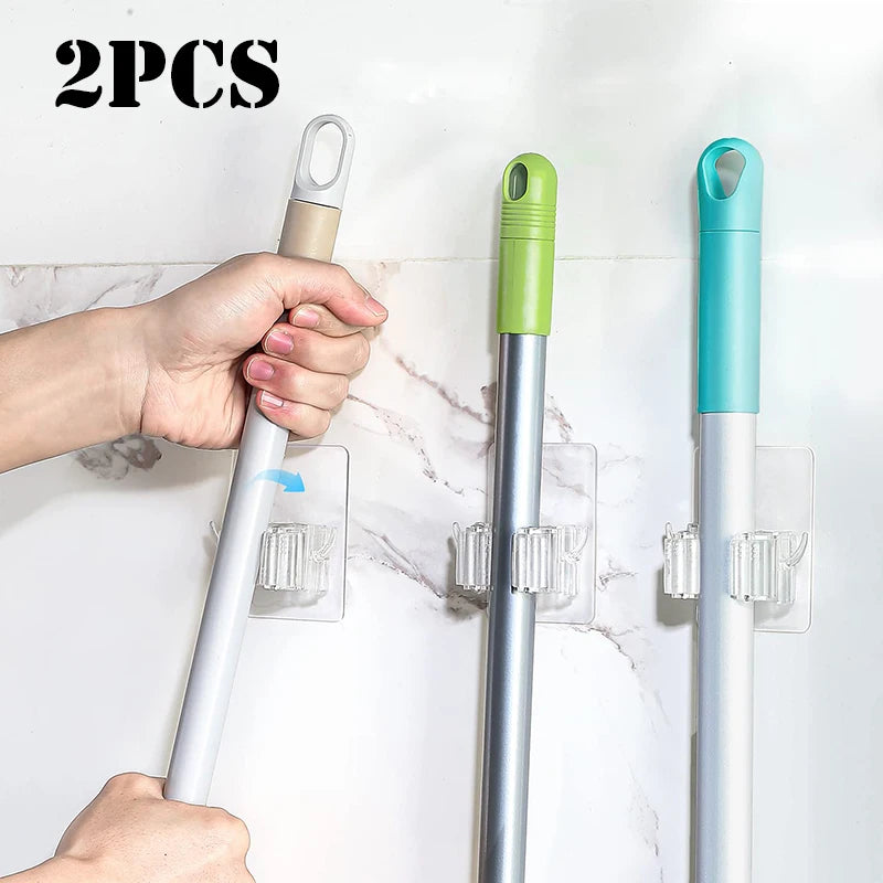 Heavy Duty Wall Mount Mop Ganchos, Vassoura Titular, auto-adesivo, utilitário Hanger, Mop Vassoura Organizador, Casa, Cozinha, Armazenamento do jardim, 1 Pc, 2Pcs