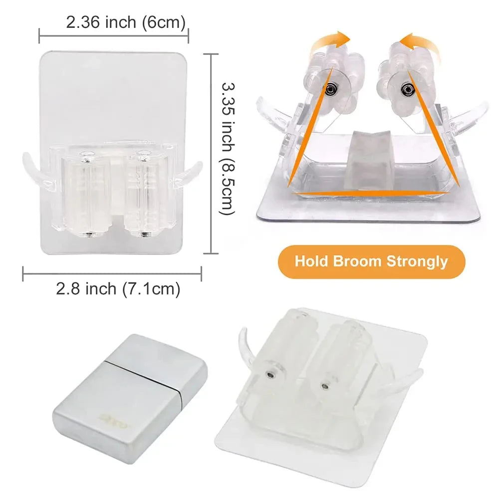 Heavy Duty Wall Mount Mop Ganchos, Vassoura Titular, auto-adesivo, utilitário Hanger, Mop Vassoura Organizador, Casa, Cozinha, Armazenamento do jardim, 1 Pc, 2Pcs