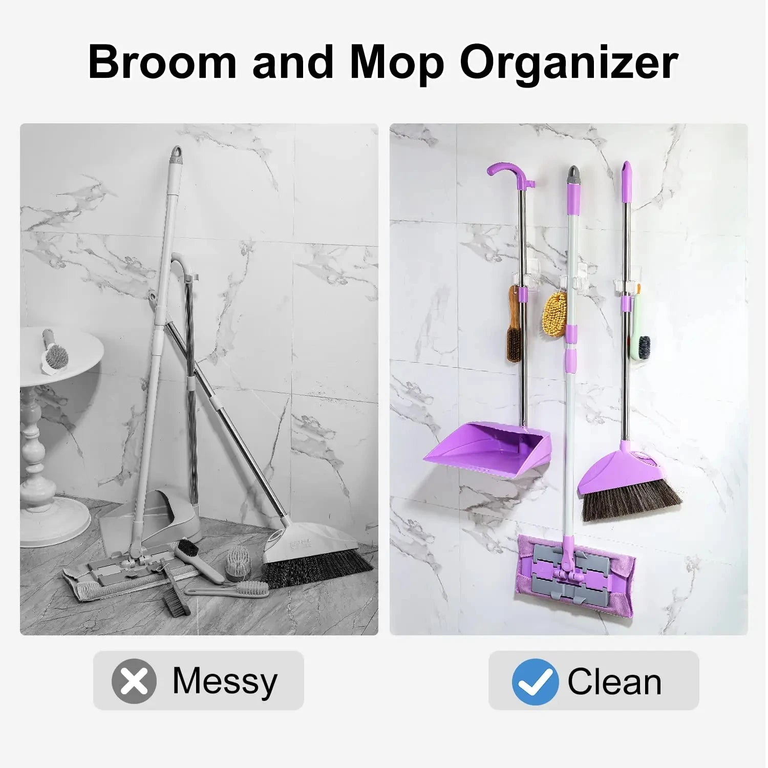 Heavy Duty Wall Mount Mop Ganchos, Vassoura Titular, auto-adesivo, utilitário Hanger, Mop Vassoura Organizador, Casa, Cozinha, Armazenamento do jardim, 1 Pc, 2Pcs