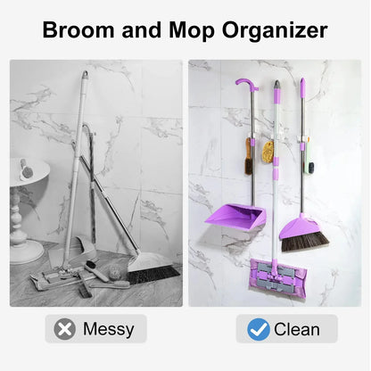 Ganchos de pared resistentes para fregona, soporte para escoba, autoadhesivos, organizador multiusos, ideal para el hogar, la cocina y el jardín (1 unidad, 2 unidades) 