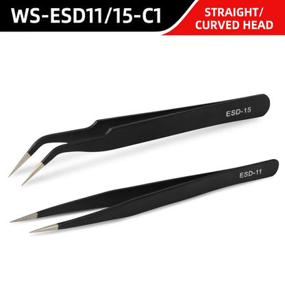 VVOSAI Curved Straight Tweezers Anti-static Precision Stainless Forceps Phone iPad Repair IC Chips Motherboard Repair Hand Tools