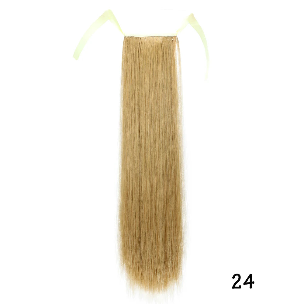 32inches Synthetic Ponytail Hair Extension Clip in Fake Wig Hairpiece Blonde Wrap Around Pigtail Long Smooth Overhead Pony Tail