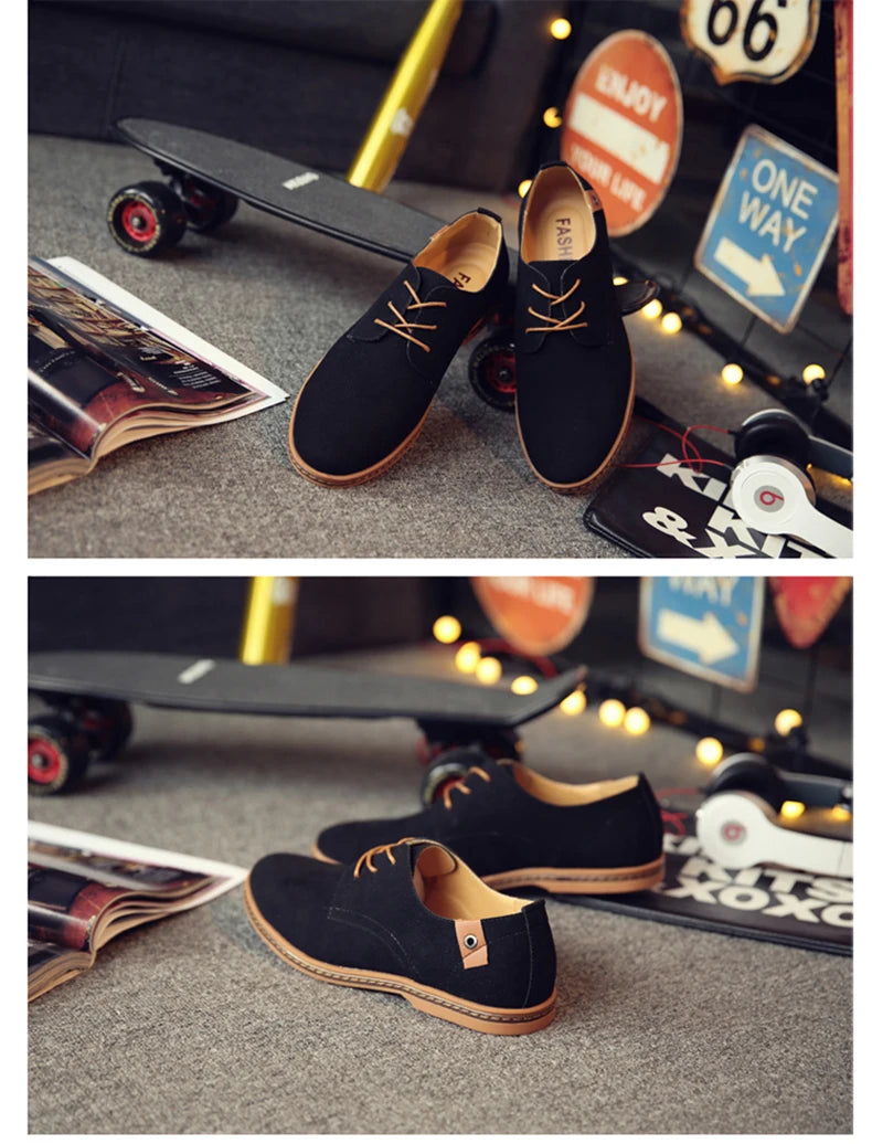 2024 Spring Suede Leather Men Shoes Oxford Casual Shoes Classic Sneakers Comfortable Footwear Dress Shoes Large Size Flats