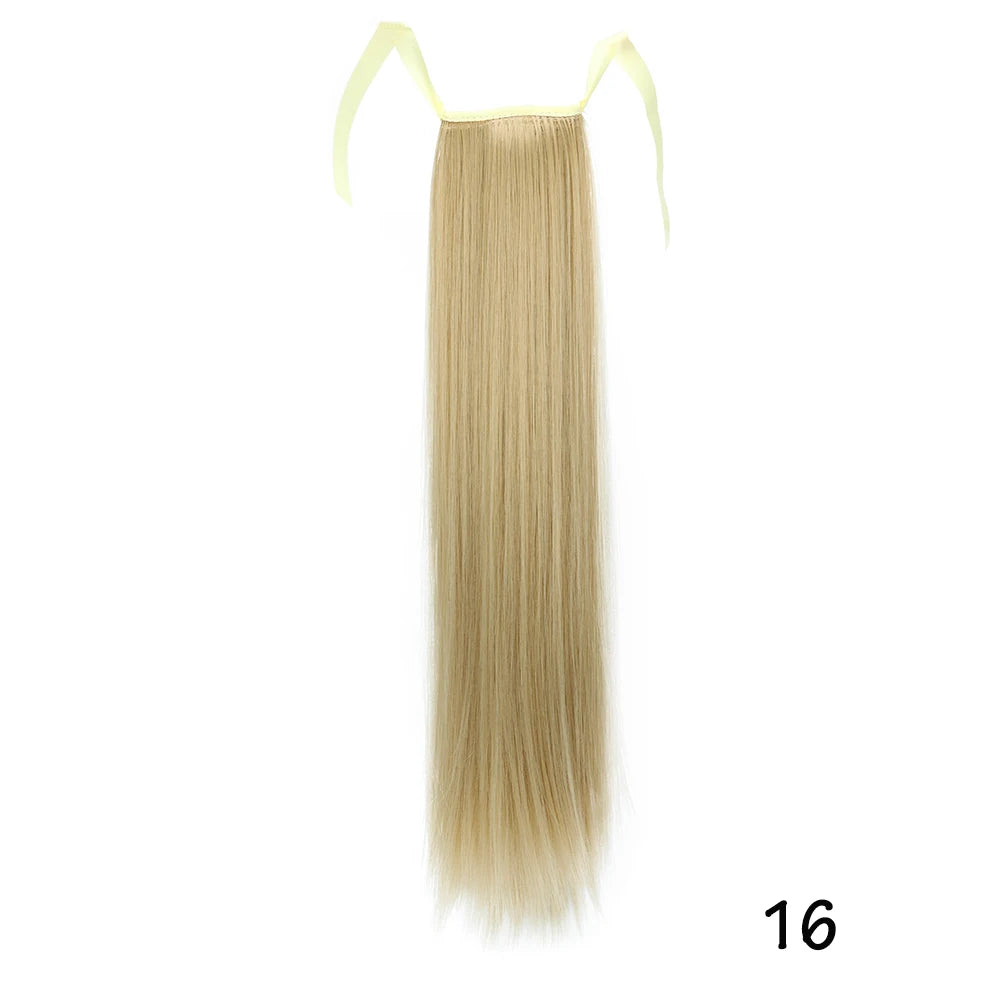 32inches Synthetic Ponytail Hair Extension Clip in Fake Wig Hairpiece Blonde Wrap Around Pigtail Long Smooth Overhead Pony Tail