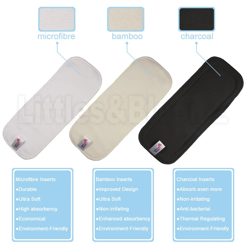[Littles&amp;Bloomz] Insertos lavables reutilizables, protectores de refuerzo para pañales de tela de bolsillo real, inserto de microfibra de carbón de bambú