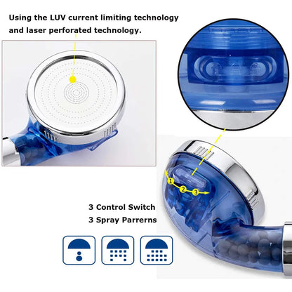 Z&L Bathroom Pressurized Anion Mineral Balls 3 Modes Adjustable High Pressure Hand Filter Spa Shower Head Set with Hose Bracket
