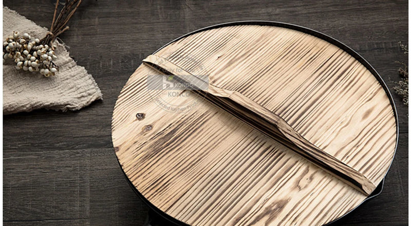 Konco Pure Iron wok cast iron pan Non-coated Pot General use for Gas and Induction Cooker 32cm Chinese Wok Cookware Pan