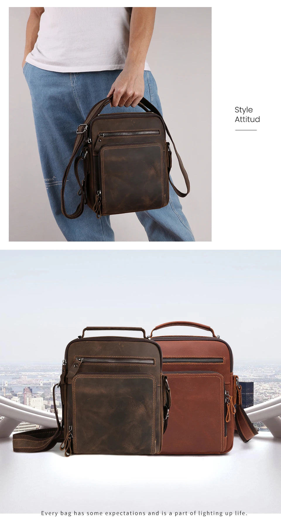 JOYIR New Genuine Leather Men Vintage Handbags Small Flap Men's Shoulder Bag Casual Office Messenger Bags Fashion Crossbody Bag