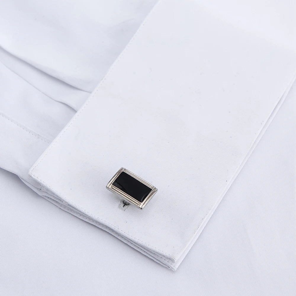 Camisa de vestir clásica para hombre, color liso, con puños franceses, cierre frontal, estilo formal, de negocios, corte estándar, manga larga, para oficina y trabajo, color blanco