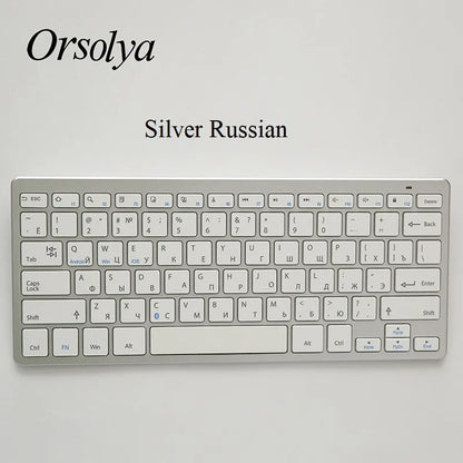 Bluetooth Keyboard Mini Ultra Thin Portable Wireless Keyboard Spanish Russian Layout for Tablet/iPad/Laptop/Phone