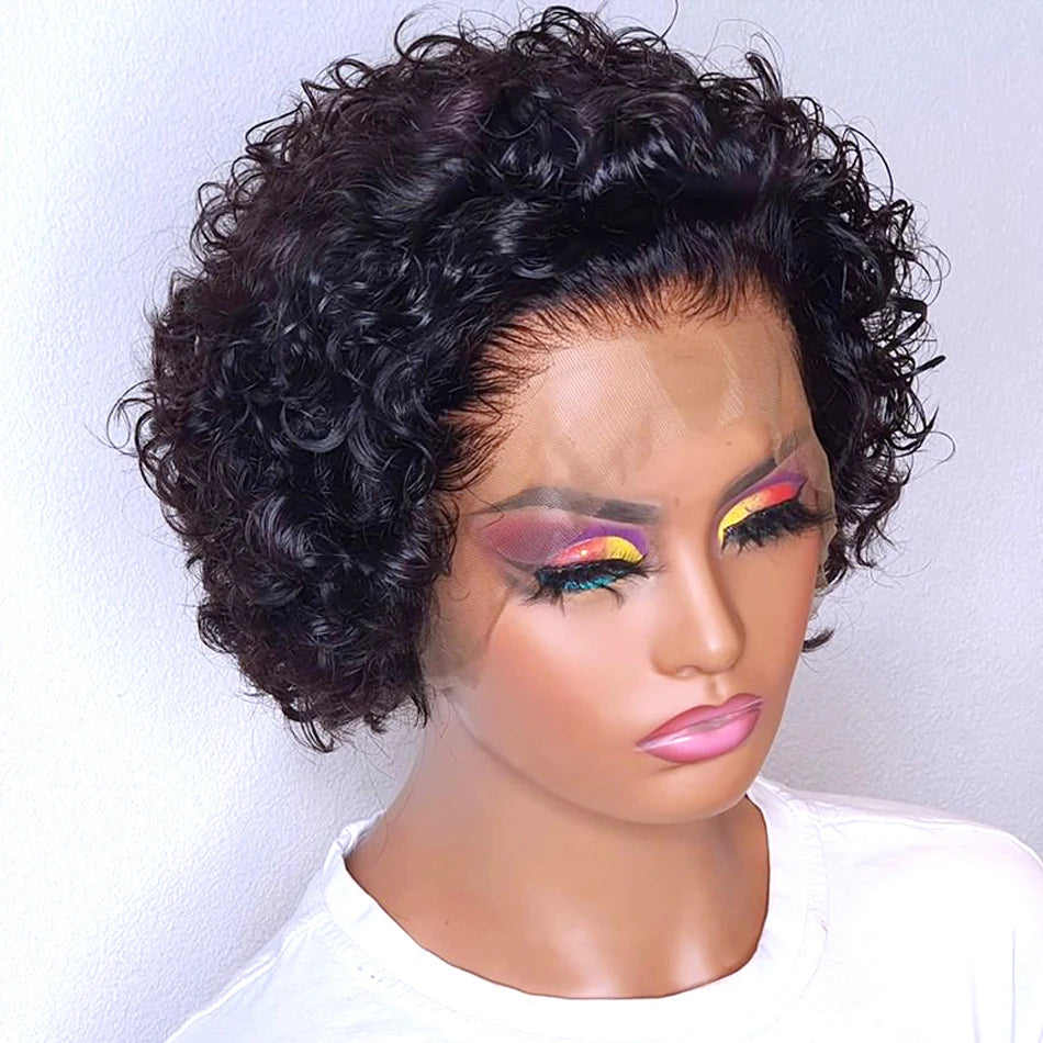 Pixie Cut Wig Short Curly Human Hair Wigs Brazilian Wig Cheap Remy Hair 13X1 Transparent Lace Wigs For Women Sale