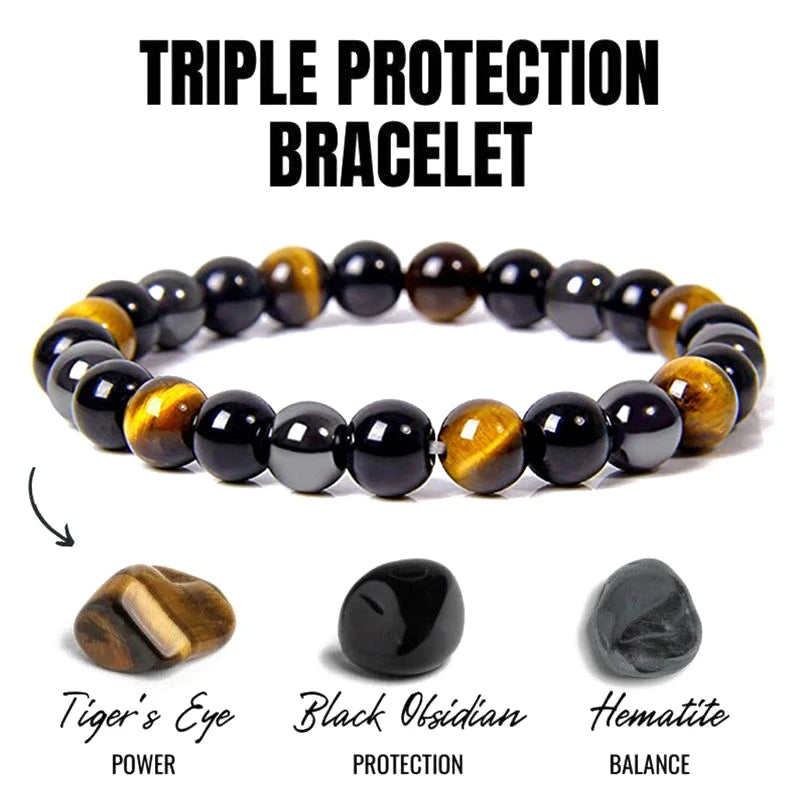 Pulseras de cuentas de obsidiana negra natural, hematita, ojo de tigre, para hombres, protección magnética de la salud, joyería para el alma de las mujeres, pulsera para hombre 