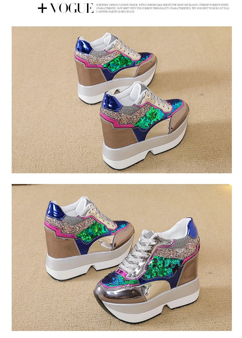 Fashion White Sneakers Women's High Platform Casual Shoes Height Increasing Leather Shoes 10 CM Thick Sole Trainers Tennis Sports