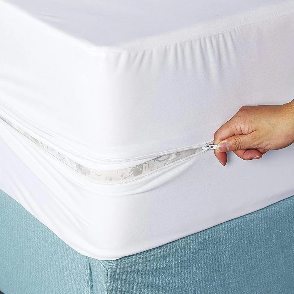 6-Sides Fully Enclosed Waterproof Mattress Cover with Zipper Dust-proof Fitted Sheet for Double Bed, Twin, Full, Queen, King