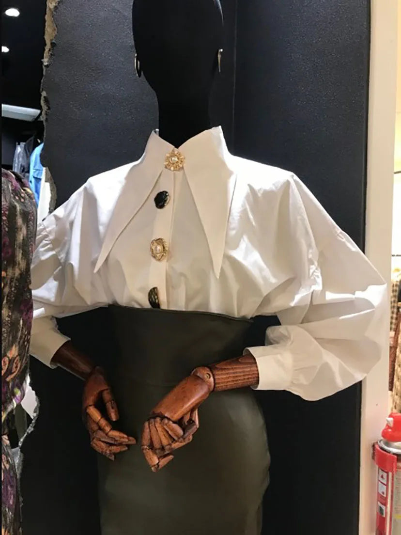 2025 Casual Long-sleeve Shirt Women New Fashion Turn Down Collar Big Button Retro Blouse Female