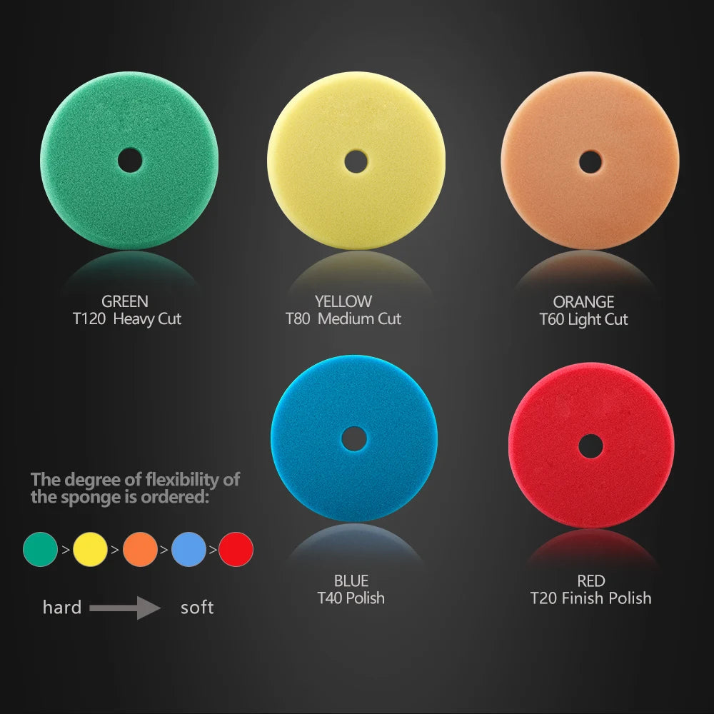 (Single Sale) SPTA 3"(80mm)/5"(125mm)/6"(150mm) Car Buffing Polishing Pads T Shape Sponge For DA/RO/GA Car Buffer Polisher
