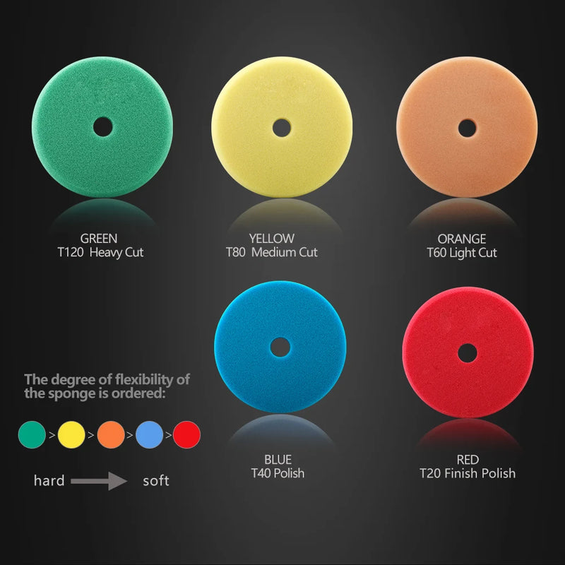 (Single Sale) SPTA 3"(80mm)/5"(125mm)/6"(150mm) Car Buffing Polishing Pads T Shape Sponge For DA/RO/GA Car Buffer Polisher
