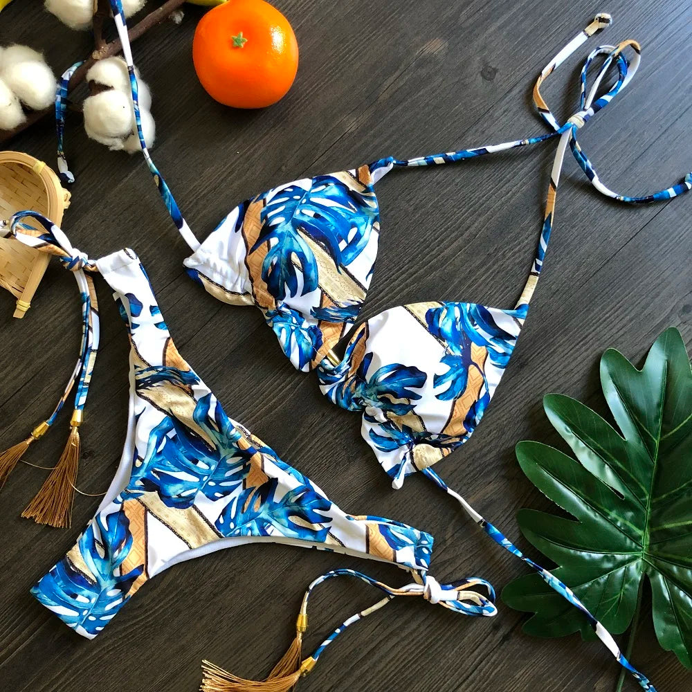 Conjunto de bikini sexy 2021 de 2 piezas con estampado de calor, traje de baño deportivo para mujer, ropa de playa, traje de baño push-up acolchado, mono de baño exquisito