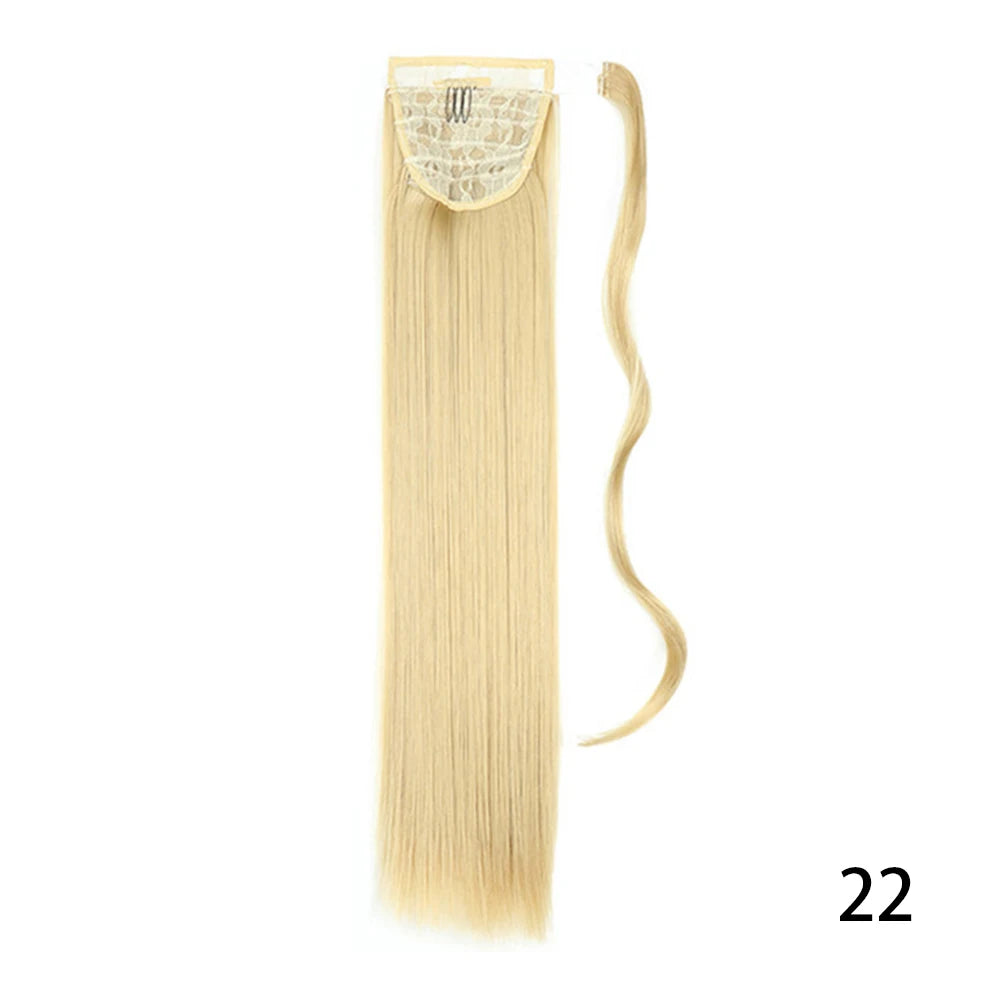 32inches Synthetic Ponytail Hair Extension Clip in Fake Wig Hairpiece Blonde Wrap Around Pigtail Long Smooth Overhead Pony Tail