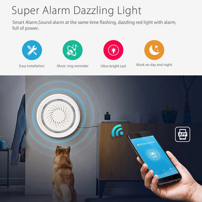 Alarma de sirena NEO Coolcam Smart Tuya Wifi con sensor de temperatura y humedad, compatible con Echo y Google Home Assistant