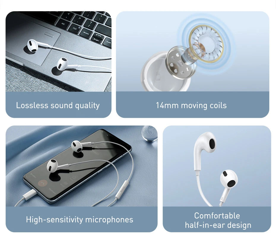 Baseus C17 Wired Earphone Type-C with Mic in-ear Wired Headphones For Xiaomi Samsung  NOTE 10 NOTE 20 S21 S20 Cellphone Headsets