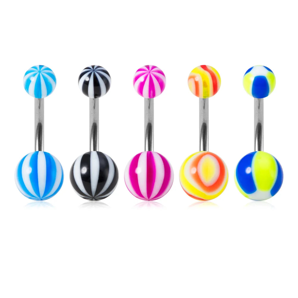 5Pcs 14G Navel Piercing Jewelry Set Sexy Colorful Acrylic Belly Piercing for Women 316L Surgical Steel Bar Belly Button Rings