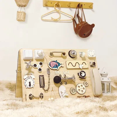Busy Board DIY Montessori Toys Lock Mobile Children Wood Chips Skill Training Parent-Child Game Puzzle Intelligence Development