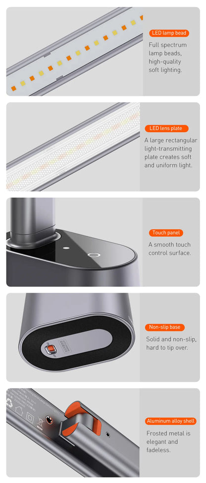 Baseus LED Desk Lamp Eye Protection Study Dimmable Office Light Foldable Table Lamp Smart Adaptive Brightness Bedside Read Lamp