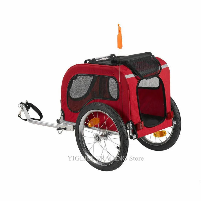 16Inch Air-Filled Wheel Pet Bicycle Trailer For Small Dog & Cat With a Hitch Linker, Metal Frame Carrier Suggest Load 20KG