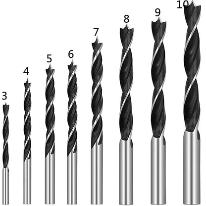 Juego de 8 brocas para madera de 3 mm a 10 mm para carpintería, brocas espirales de acero con alto contenido de carbono.