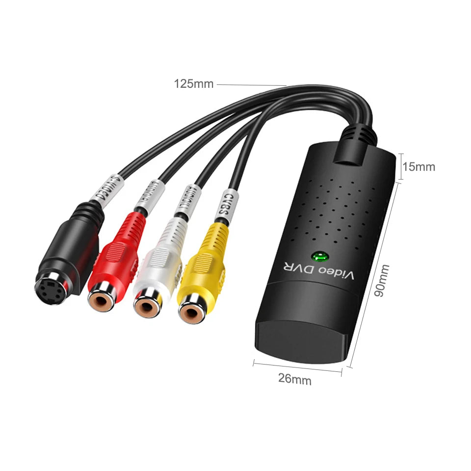 Tarjeta de captura de video USB Easy Cap VHS VCR Mini DV Hi8 Convertidor de DVD a digital RCA/S-video a USB 2.0 Captura de audio y video