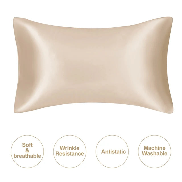 JuwenSilk-Silky Pillowcase Stain, Natural Mulberry Silk, Standard Pillowcase, Queen K 