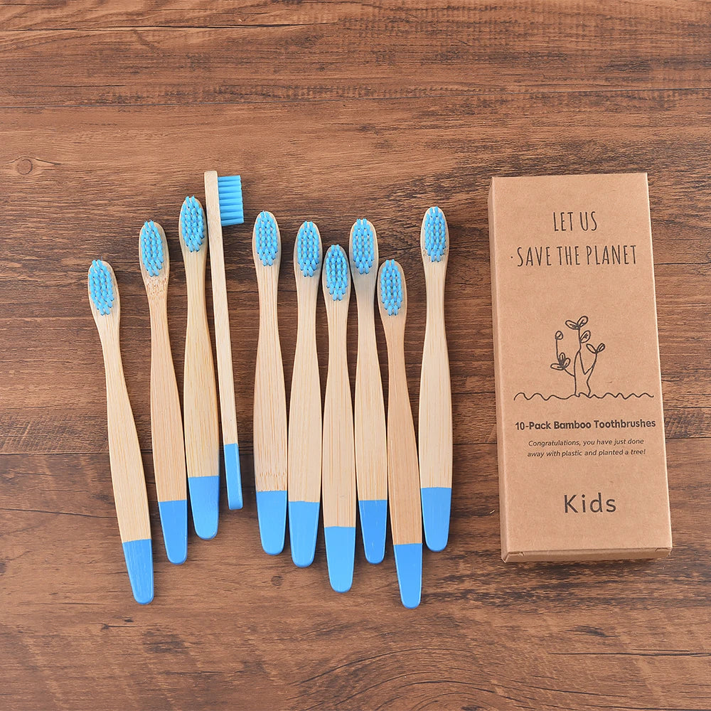 Children 10 Pieces Colorful Bamboo Toothbrush Nylon Bristle Eco Paint Toothbrush Kids Arosse a Dent Bambou Vegan Tooth Dental