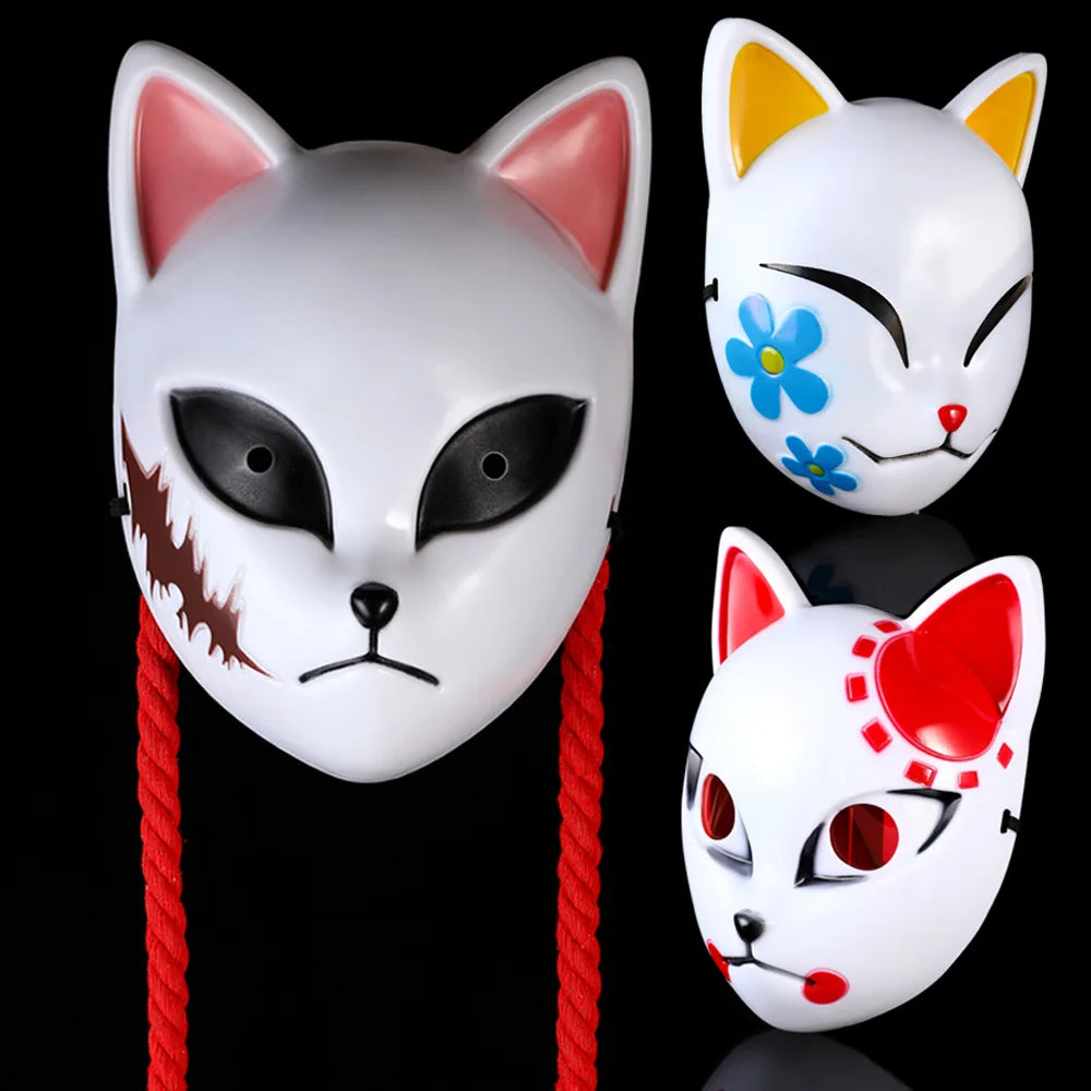 Máscara de Anime Japonês "Raposa Demônio" (Cosplay de Sabito, Makomo ou Tanjiro) – Máscara de Animal em Plástico Reforçado – Acessório de Luxo para Fantasia de Halloween