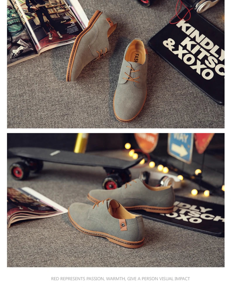 2024 Spring Suede Leather Men's Oxford Casual Shoes Classic Sneakers Comfortable Footwear Dress Shoes Large Size Flats