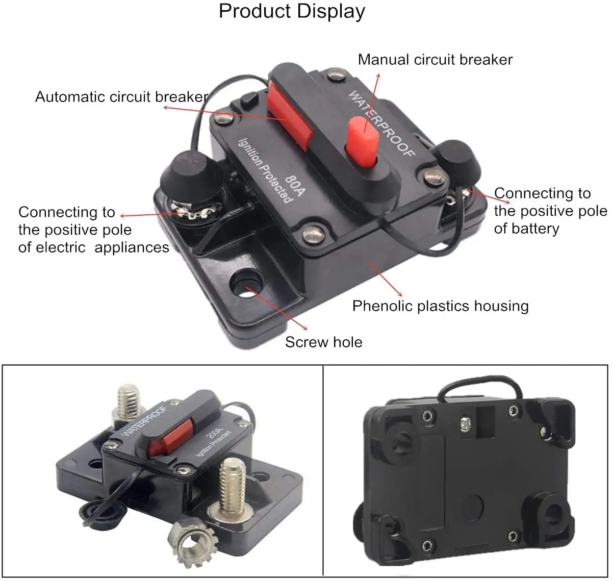 DaierTek 30A-300A Circuit Breaker 12V Trolling with Manual Reset Boat Manual Power Protect for Audio Fuse Car 48VDC Waterproof