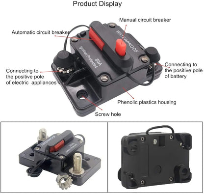 DaierTek 30A-300A Circuit Breaker 12V Trolling with Manual Reset Boat Manual Power Protect for Audio Fuse Car 48VDC Waterproof