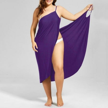 Vestidos de verano de playa de color liso para mujer, vestidos casuales sexis con cuello halter y mangas largas, vestidos de toalla sueltos, tallas grandes S-5XL