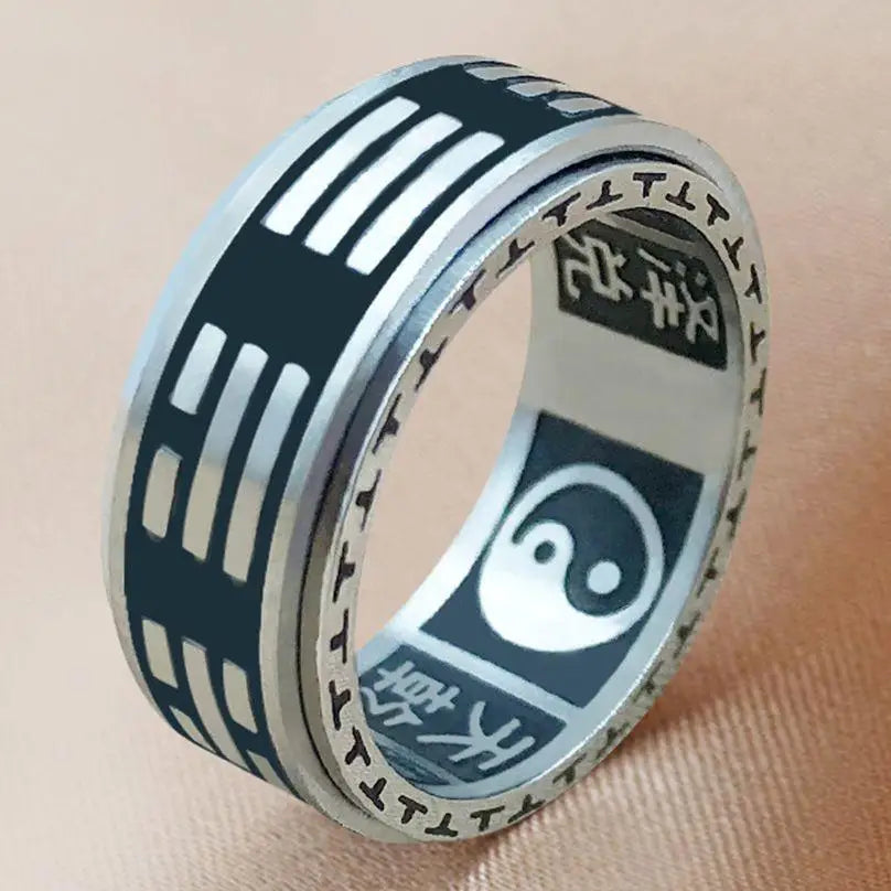 Vintage Chinese Tai Chi Kung Fu Men's Taoism Mantra Fidget Anti-stress Spinner Rings For Chinatown Men Rotatable Anxiety Ring