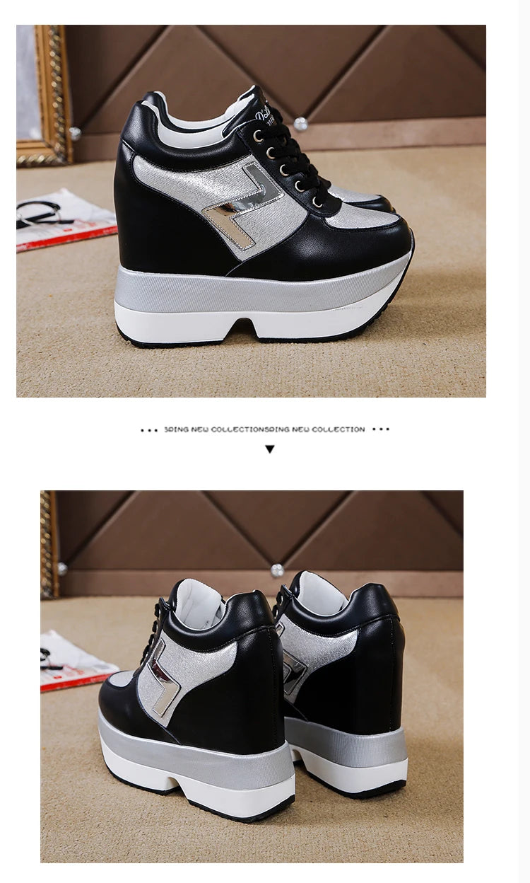 Fashion White Sneakers Women's High Platform Casual Shoes Height Increasing Leather Shoes 10 CM Thick Sole Trainers Tennis Sports