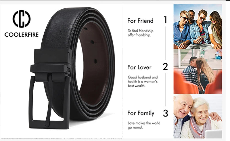 Men Belt Business Dress Belts for Men  Genuine Leather Belt Reversible Buckle Brown and Black Fashion Work Casual HQ111