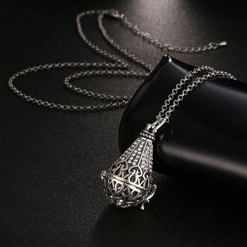 Mexico Music Ball Hollow Zircon Pendant Vintage Perfume Locket Necklace Aromatherapy Diffuser Sweater Chain For Women Jewelry