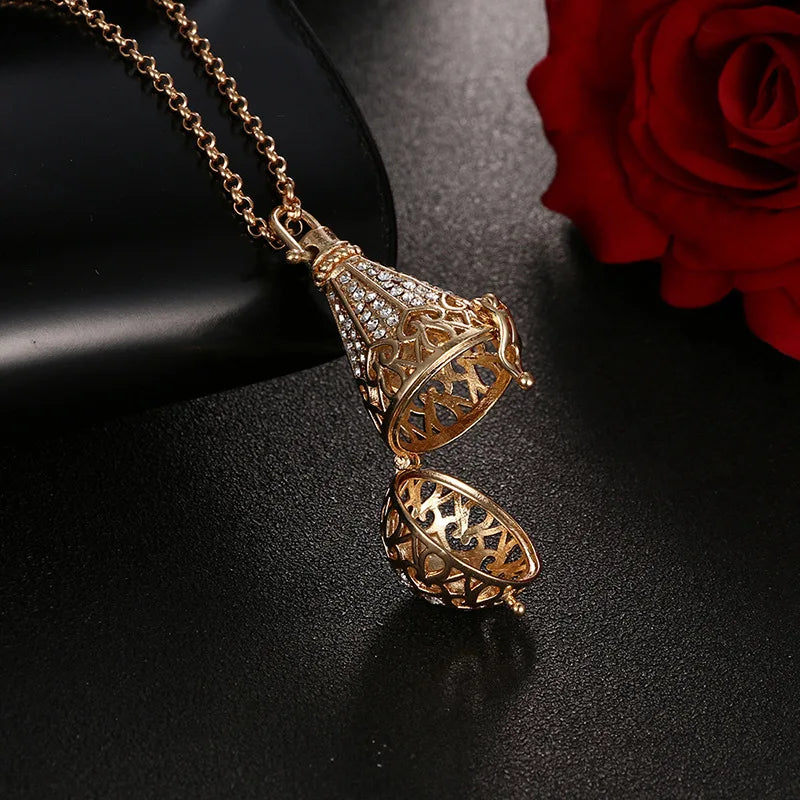 Mexico Music Ball Hollow Zircon Pendant Vintage Perfume Locket Necklace Aromatherapy Diffuser Sweater Chain For Women Jewelry