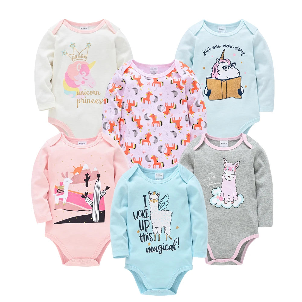 Conjunto de 3/6 piezas de ropa de moda para bebés Kavkas, conjunto de algodón suave de manga larga para otoño, mono para niños y niñas, body para recién nacidos